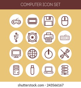 Set of simple icons for computer, web, tablet, application, internet and network