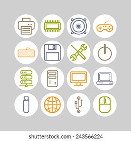 Set of simple icons for computer, web, tablet, application, internet and network