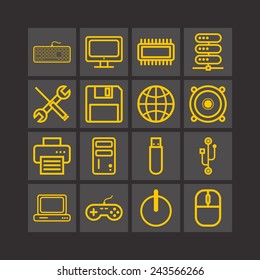 Set of simple icons for computer, web, tablet, application, internet and network