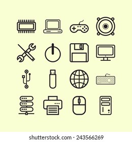 Set of simple icons for computer, web, tablet, application, internet and network