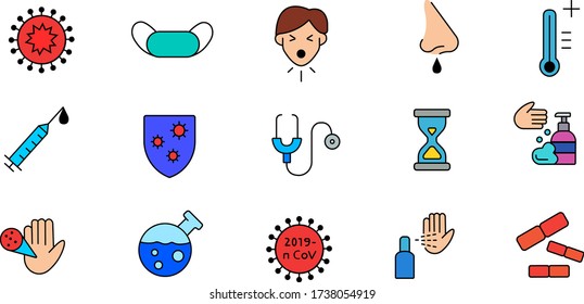 A Set Of Simple Icons Containing Images Of Antiseptic Virus Protection Methods, You Can Edit Strokes
