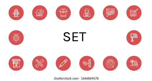 defina iconos simples. Contiene iconos como hidrante de fuego, Análisis, Tshirt, Reporter, Web, Creative, Ciegas, Lápiz, Pluma, Diagrama, Niña bebé, puede ser usado para web, móvil y logotipo