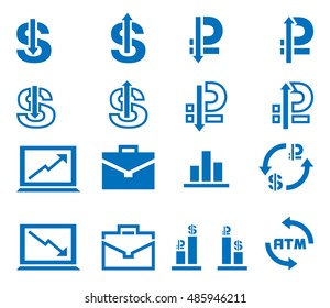 Set of simple icons with currency items