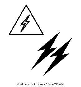 Set of simple icons with danger high voltage and lightning