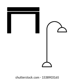 Set of simple icons with Desk and table lamp