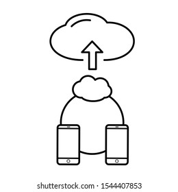 Set of simple icons with dialog box with download and cloud and download from cloud to smartphone