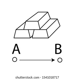 Set of simple icons with distance between points A and B and gold bars