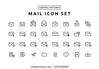 Conjunto de iconos simples para el correo electrónico
Ilustraciones relacionadas con mensajes, chat, enviar, recibir, leer, no leer, etc.