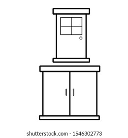 Set of simple icons with entrance doors with a handle.