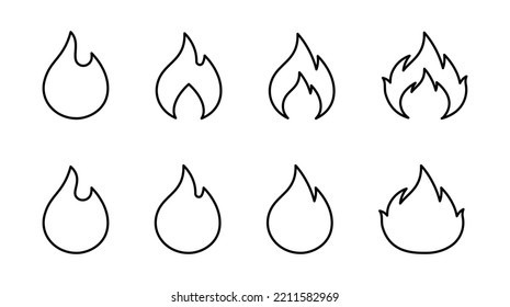 Set of simple icons fire in outline style vector illustrations