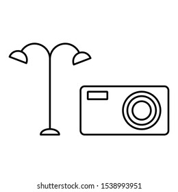 A set of simple icons with a flashlight and a camera