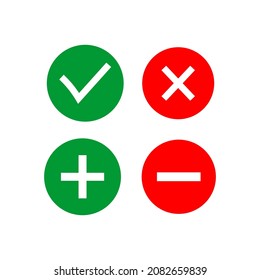 Set of simple icons in flat style, true false vector illustration. True and false symbols accept rejected for evaluation. 