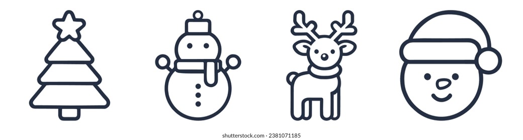 set of simple icons in flat style on the theme of Christmas and New Year on a white background