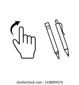 A set of simple icons with a flick righ hand click and the pen and pencil