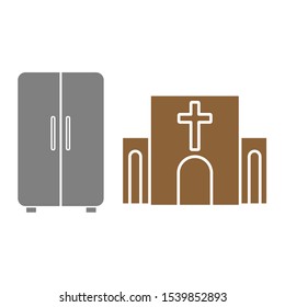 A set of simple icons with a fridge and a Church