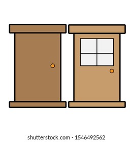 Set of simple icons with front door with handle and window.