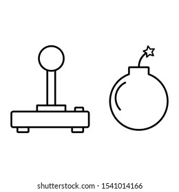 Set of simple icons with game joystick and bomb with wick