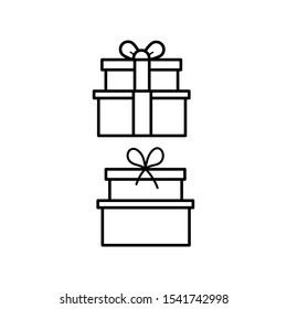 Set of simple icons with gift boxes on white background