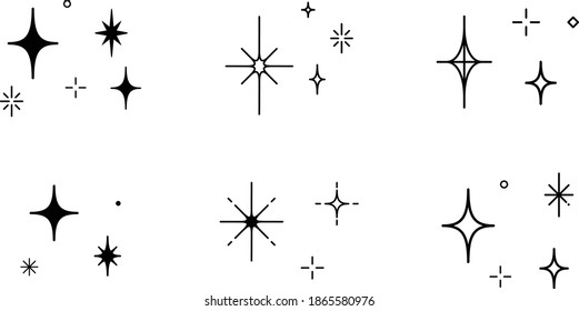 A set of simple icons of glitter, light and stars