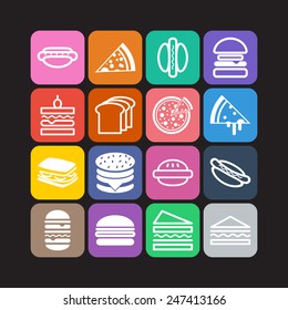 Set of simple icons with hamburgers, sandwiches and pizza  for web design, sites, menu, restaurants, applications and stickers