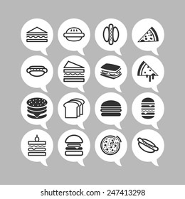Set of simple icons with hamburgers, sandwiches and pizza  for web design, sites, menu, restaurants, applications and stickers