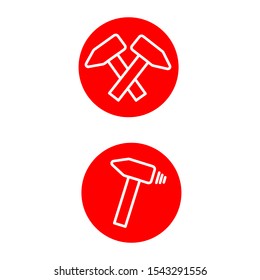 A set of simple icons with a hammer in the red box