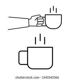 Set of simple icons with hand and hot mug