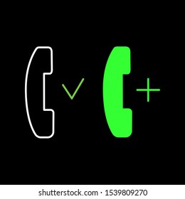Set of simple icons with handset and tick and handset and plus