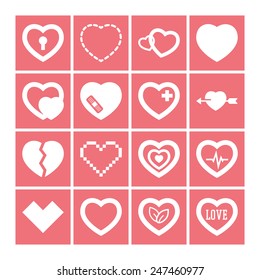 Set of simple icons with heart for Valentine's day, web design, sites, applications, games and stickers