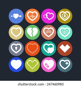 Set of simple icons with heart for Valentine's day, web design, sites, applications, games and stickers