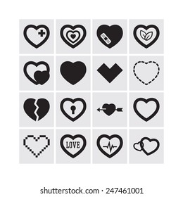 Set of simple icons with heart for Valentine's day, web design, sites, applications, games and stickers