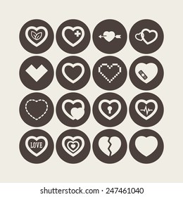Set of simple icons with heart for Valentine's day, web design, sites, applications, games and stickers