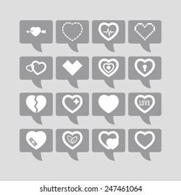 Set of simple icons with heart for Valentine's day, web design, sites, applications, games and stickers