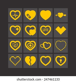 Set of simple icons with heart for Valentine's day, web design, sites, applications, games and stickers
