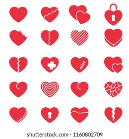 Set of simple icons hearts for Valentine's day, web design, sites, applications, games, stickers…