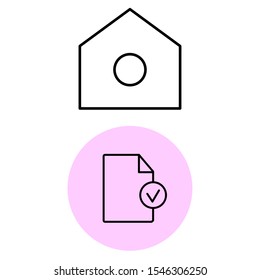 Set of simple icons with house and approved document.