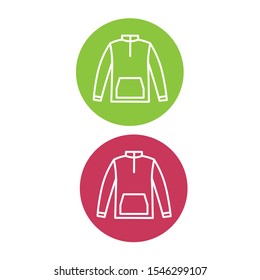 Set of simple icons with jacket, anorca in a round color frame.