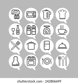 Set of simple icons for kitchen and cooking
