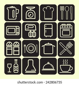Set of simple icons for kitchen and cooking