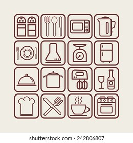 Set of simple icons for kitchen and cooking