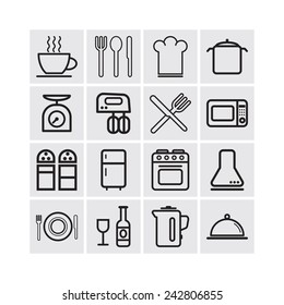 Set of simple icons for kitchen and cooking