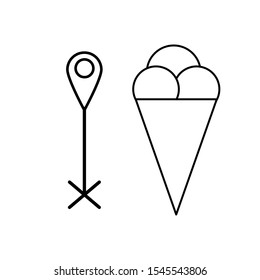 Set of simple icons with label on the map and ice cream.