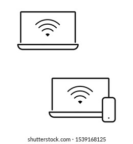 Set of simple icons with laptop and smartphone with wifi signal