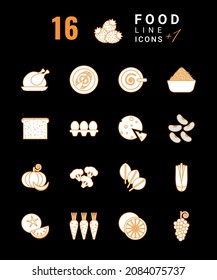 Set of simple icons in line style on the topic of healthy food on a black background