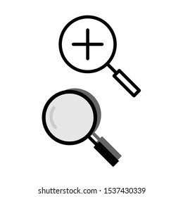 A set of simple icons with the magnifying glasses, zoom