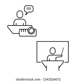 A set of simple icons with a man at the Board and a man with the Provost