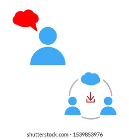 Set of simple icons with man and dialog box, data transfer, cloud technology