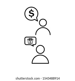 Set of simple icons with man and dialog with dollar and gift