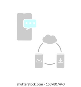 A set of simple icons with a message on the smartphone and data sharing