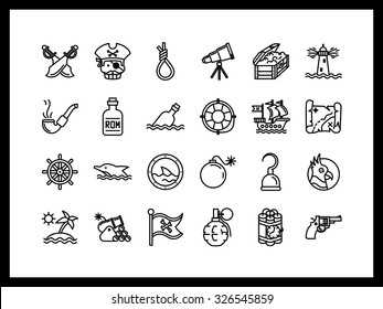 Set of simple icons in a modern style. Pirates in search of dangerous adventures and treasures.
